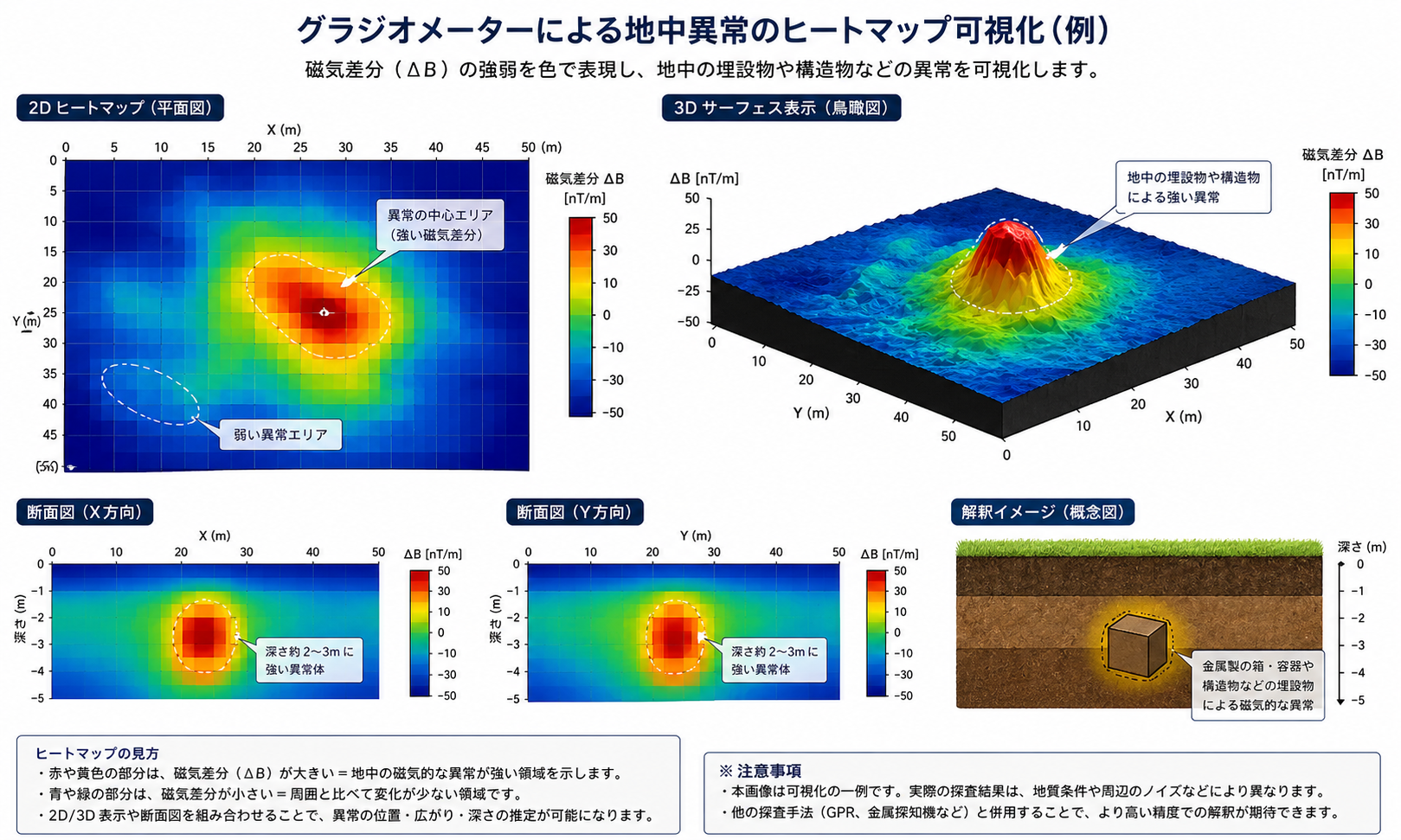 地中異常を示すヒートマップ可視化